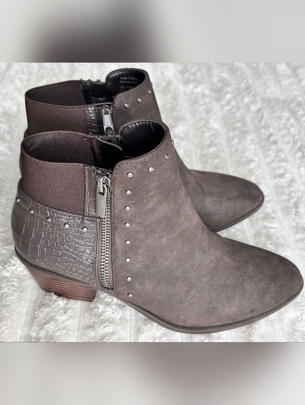 Market & Spruce Ankle Booties 7.5  Brown Croc Suede Leather Zip Western Boot